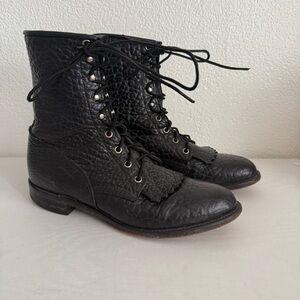 Vintage Justin Kiltie Lace Up Boots Mens Size 8.5D Black Bullhide Roper 522